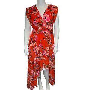 ELIZA J. Women’s Size 10 Floral Chiffon‎ Midi Dress Tomato Red